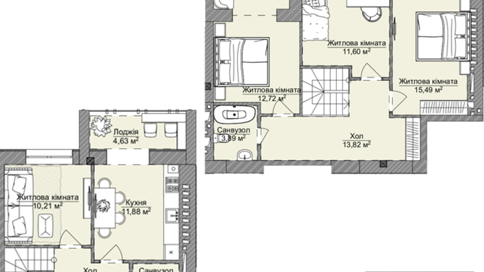 Планировка много­уровневой квартиры в ЖК Теплый дом Plus 111.2 м², фото 652668