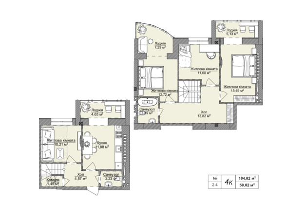 ЖК Теплый дом Plus: планировка 4-комнатной квартиры 111.2 м²