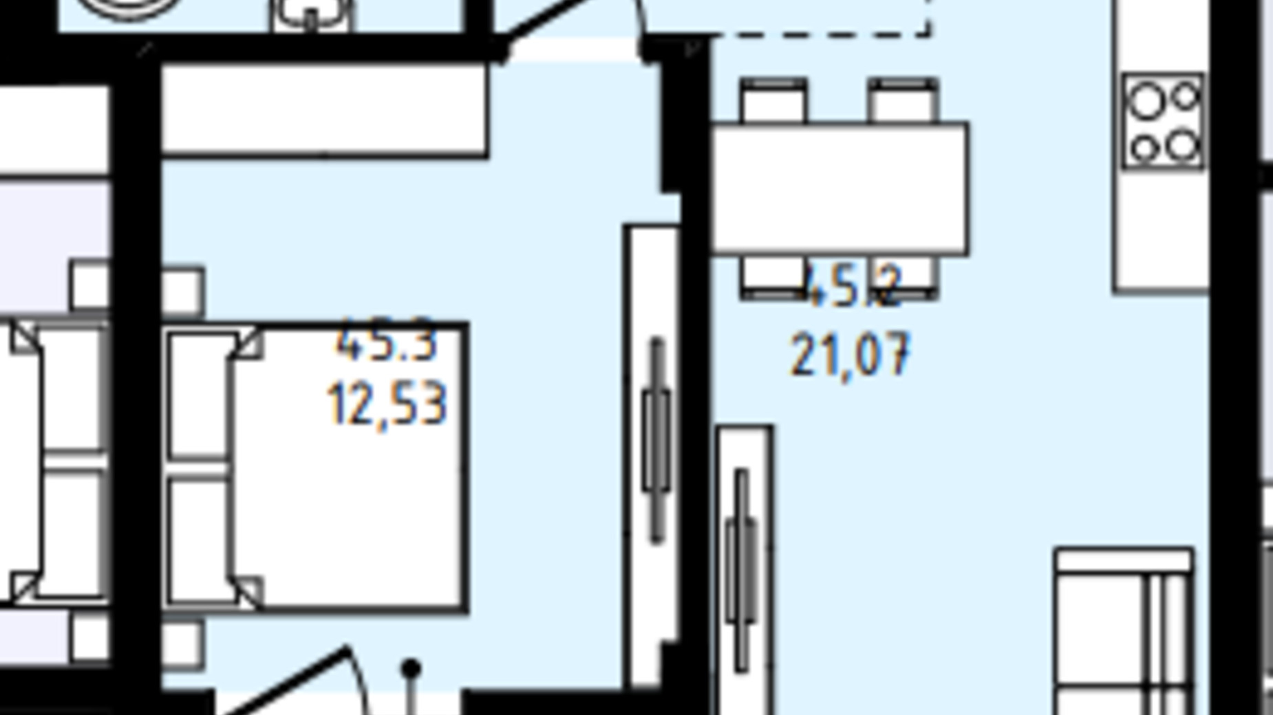 Планування 1-кімнатної квартири в ЖК Prestige Hall 48.33 м², фото 652800