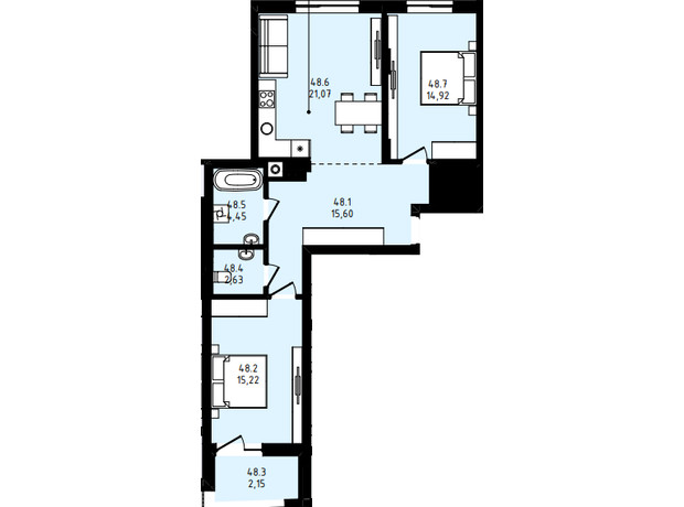 ЖК Prestige Hall: планування 2-кімнатної квартири 76.04 м²