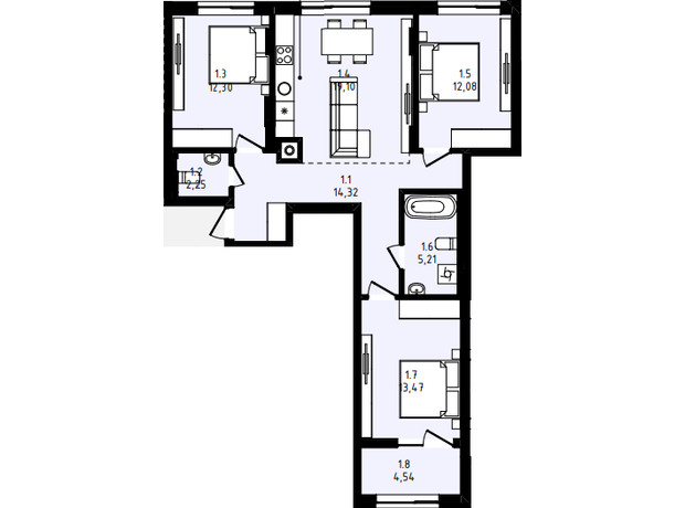ЖК Prestige Hall: планування 3-кімнатної квартири 83.27 м²