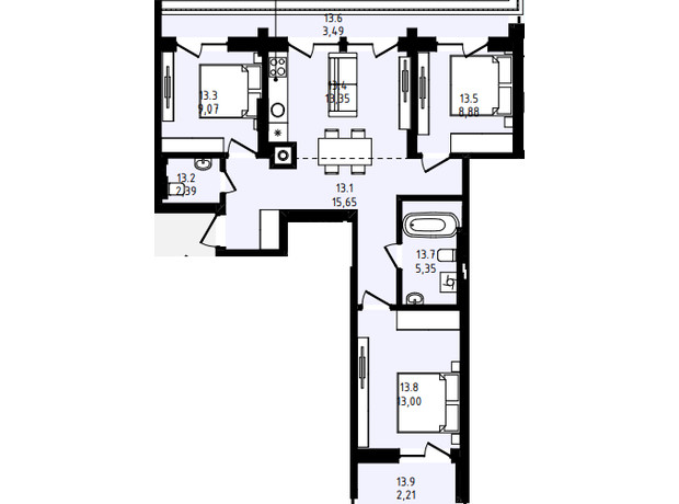 ЖК Prestige Hall: планировка 3-комнатной квартиры 73.39 м²