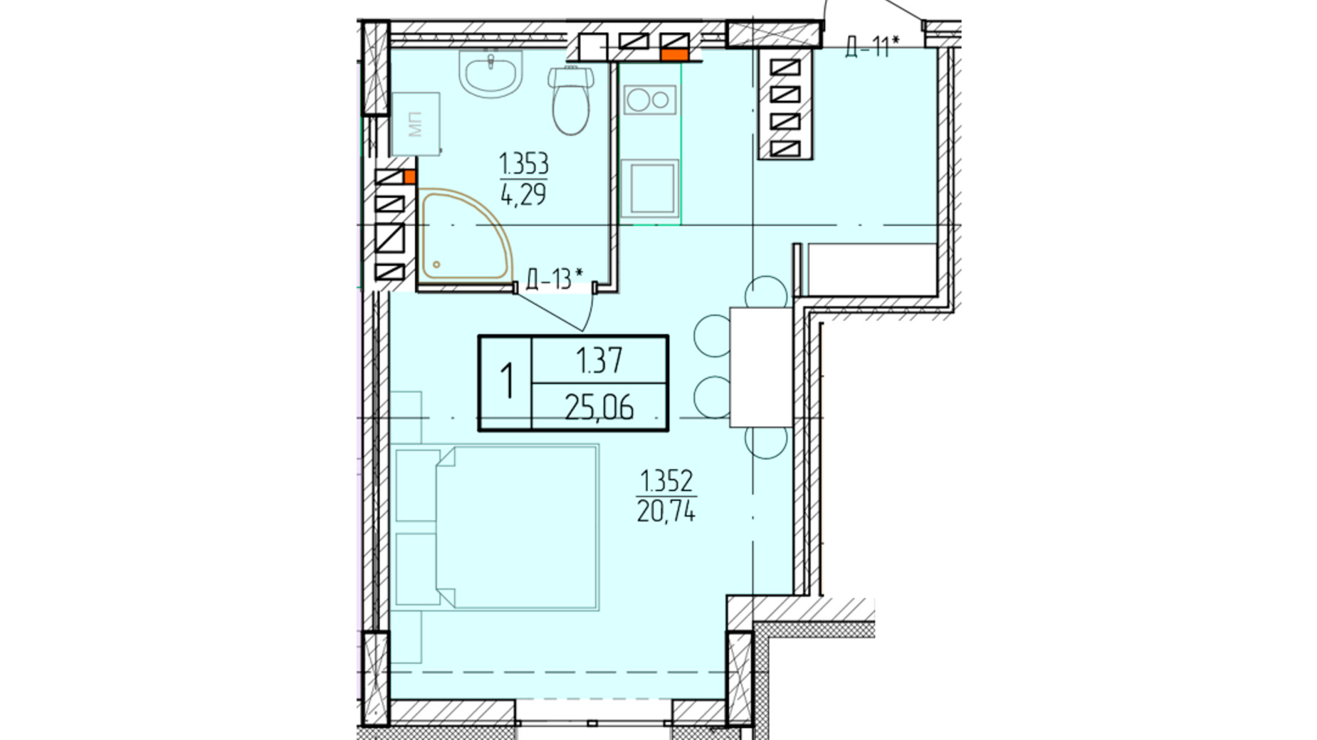 Планировка апартаментов в ЖК Солнечный квартал 24 м², фото 652953