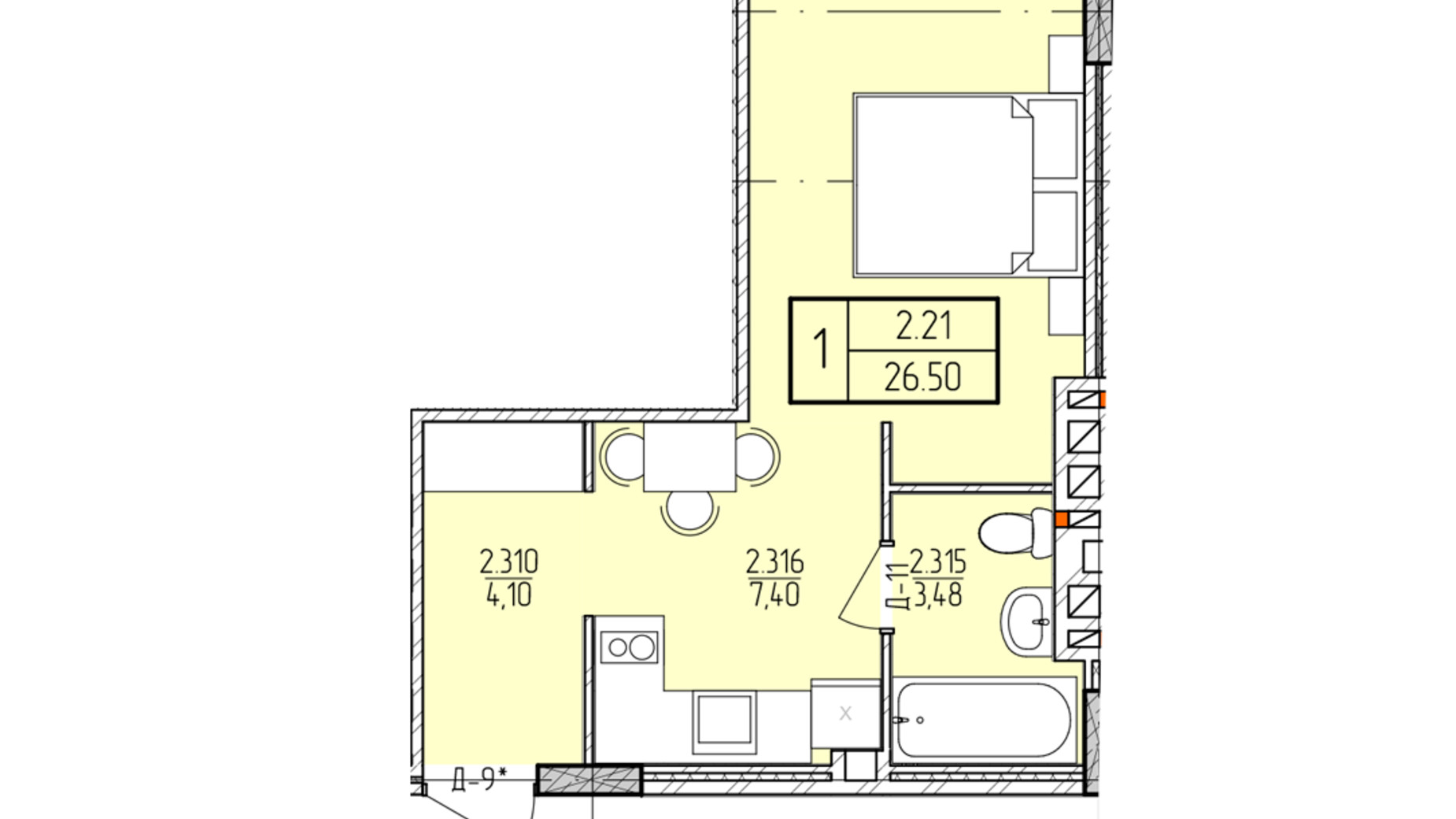 Планировка апартаментов в ЖК Солнечный квартал 26.8 м², фото 652955