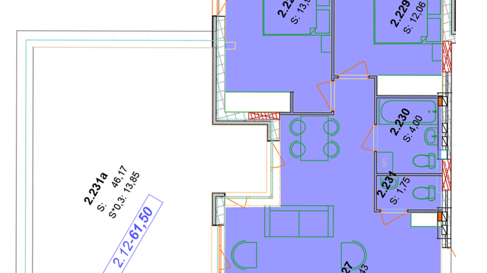 Планировка апартаментов в ЖК Солнечный квартал 57.4 м², фото 652957