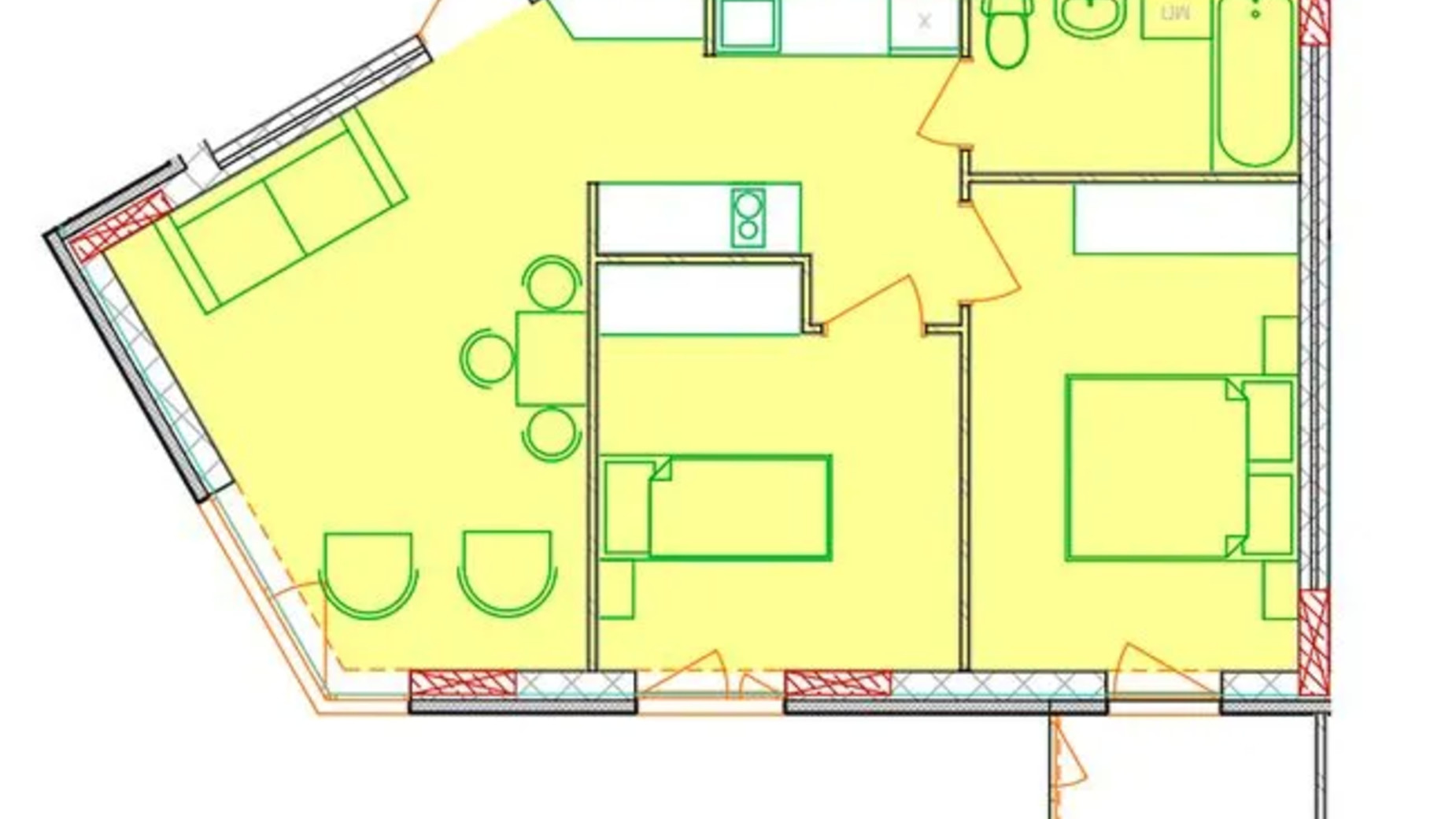 Планировка апартаментов в ЖК Солнечный квартал 53.58 м², фото 652962