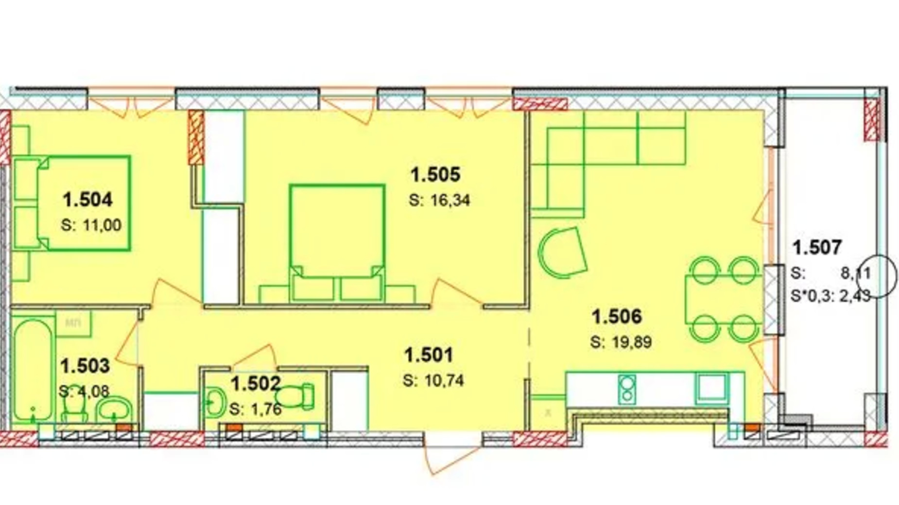 Планировка апартаментов в ЖК Солнечный квартал 71.92 м², фото 652970
