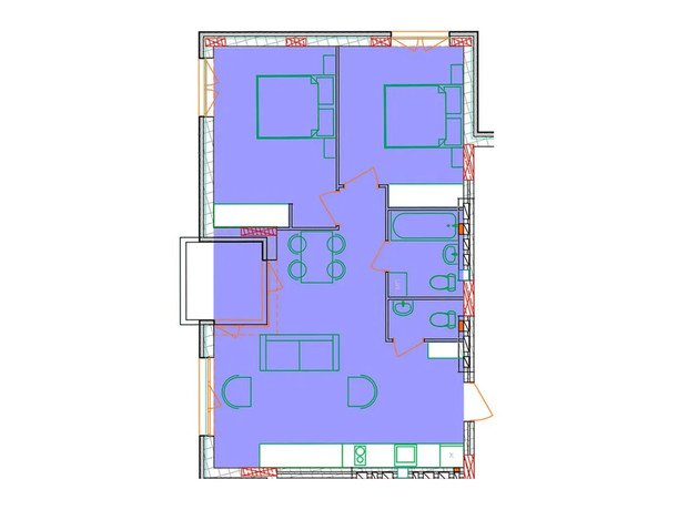 ЖК Солнечный квартал: планировка 3-комнатной квартиры 65.03 м²