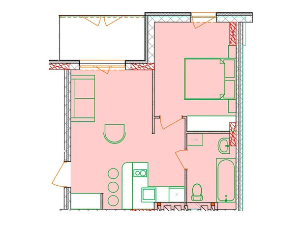 ЖК Солнечный квартал: планировка 2-комнатной квартиры 44.15 м²