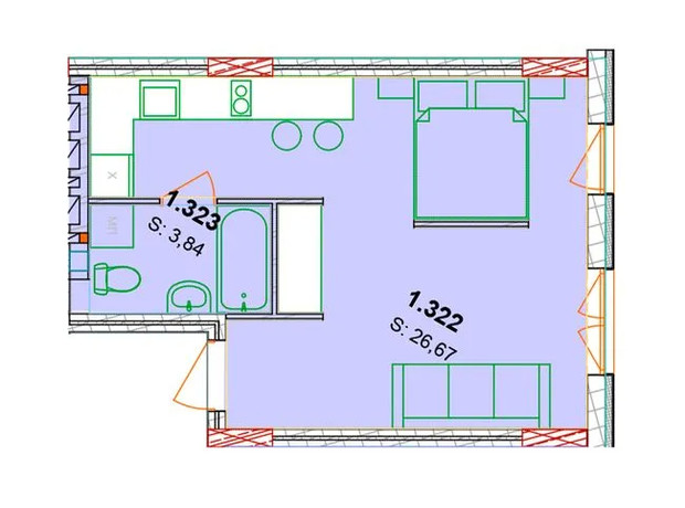 ЖК Сонячний квартал: планування 1-кімнатної квартири 30.51 м²