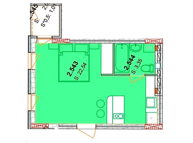 ЖК Сонячний квартал: планування 1-кімнатної квартири 27.91 м²