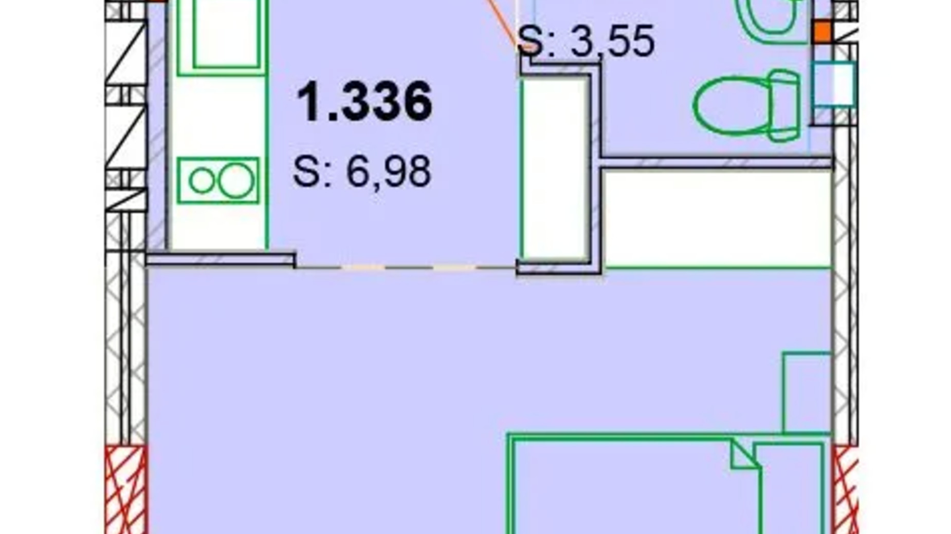 Планировка апартаментов в ЖК Солнечный квартал 25.26 м², фото 652982