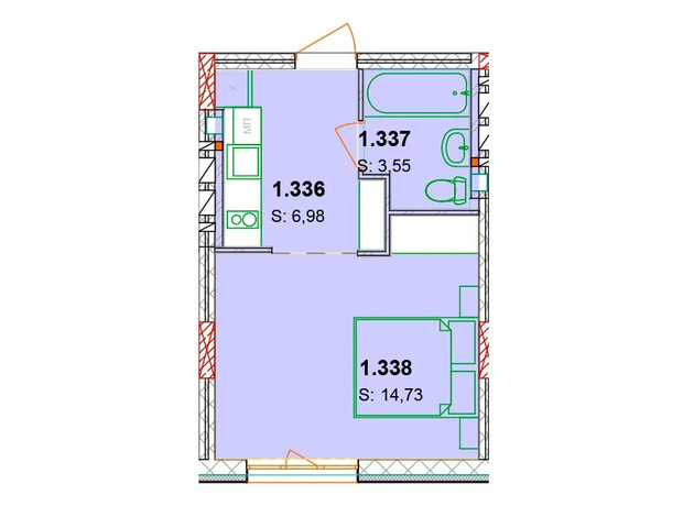 ЖК Солнечный квартал: планировка 1-комнатной квартиры 25.26 м²