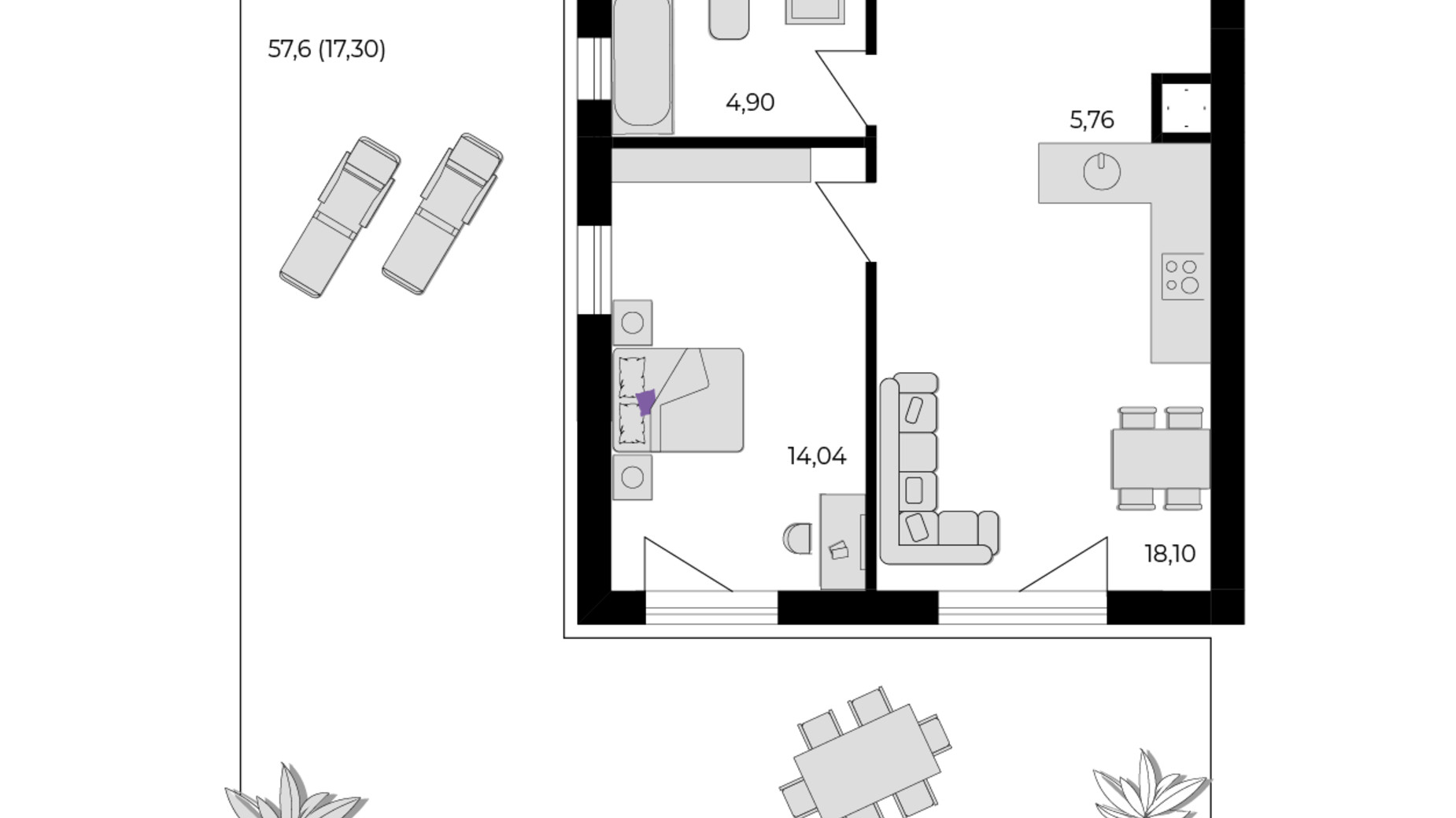 Планування 1-кімнатної квартири в ЖК Wawel 60 м², фото 653146