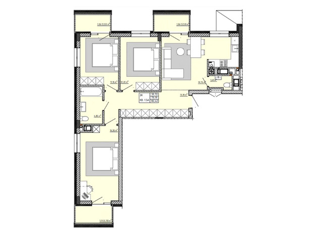 ЖК Тихий Львов: планировка 3-комнатной квартиры 82.42 м²