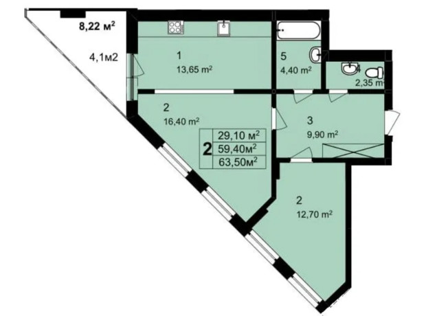 ЖК Q-6 Quoroom Perfect: планування 2-кімнатної квартири 63.5 м²