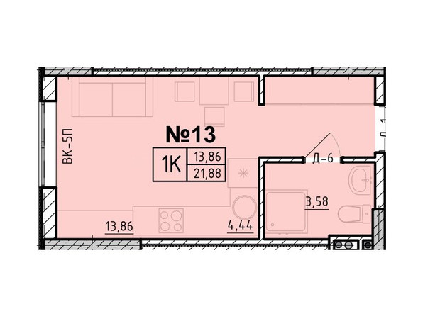 ЖК Акварель 8: планування 1-кімнатної квартири 21.7 м²