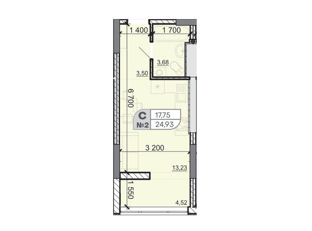 ЖК Акварель 8: планування 1-кімнатної квартири 24.93 м²