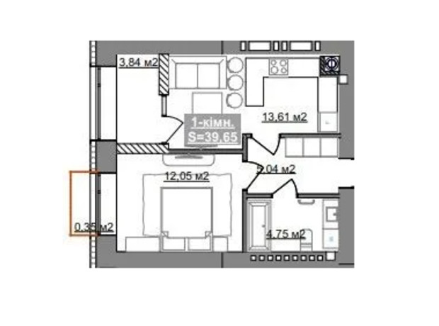 ЖК Парковый городок (7 очередь): планировка 1-комнатной квартиры 39.65 м²