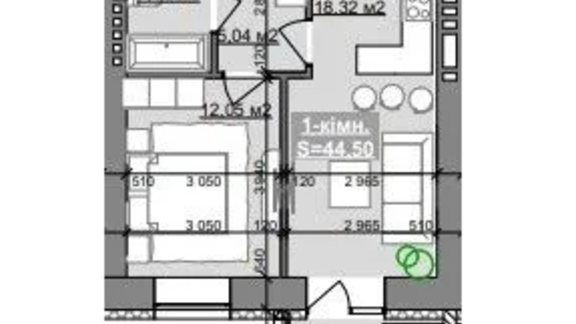 Планировка 1-комнатной квартиры в ЖК Парковый городок (7 очередь) 44.5 м², фото 653519