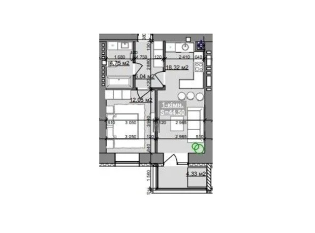 ЖК Парковый городок (7 очередь): планировка 1-комнатной квартиры 44.5 м²