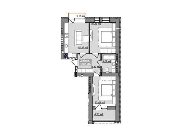 ЖК Паркове містечко (7 черга): планування 2-кімнатної квартири 61.86 м²