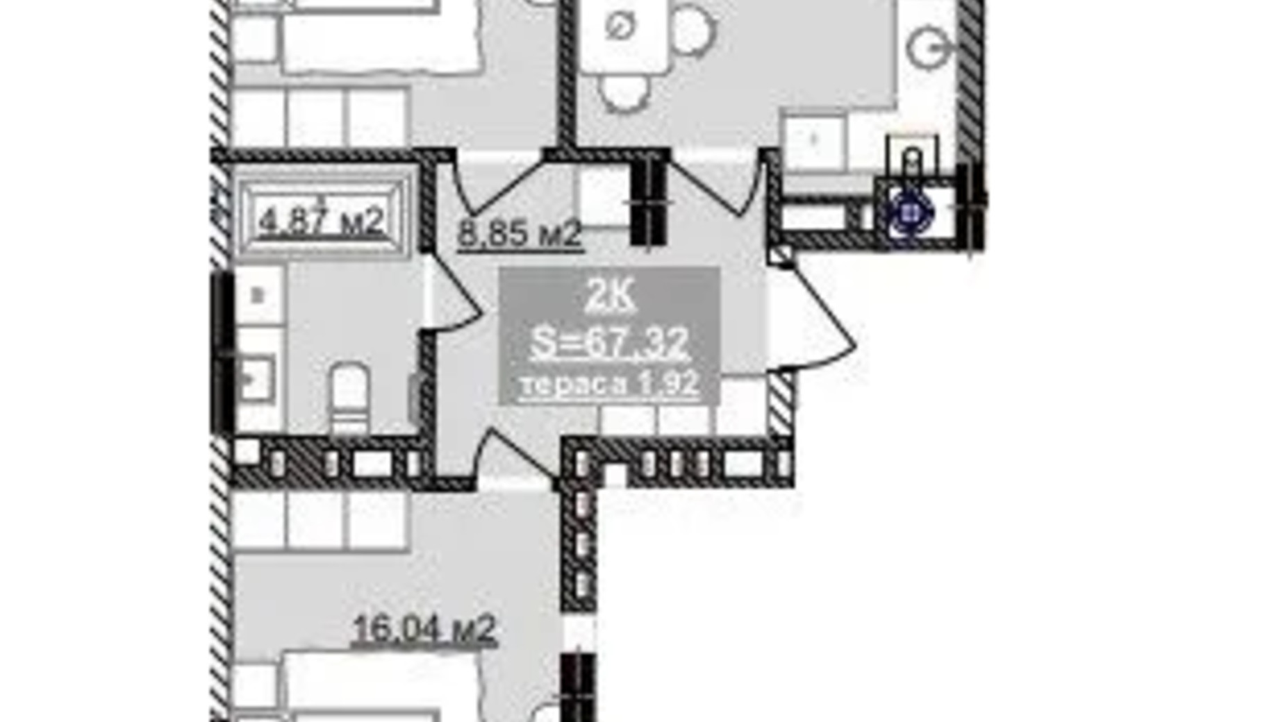 Планування 2-кімнатної квартири в ЖК Паркове містечко (7 черга) 67.32 м², фото 653528
