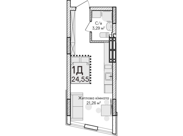 ЖК Синергия Сити: планировка 1-комнатной квартиры 24 м²