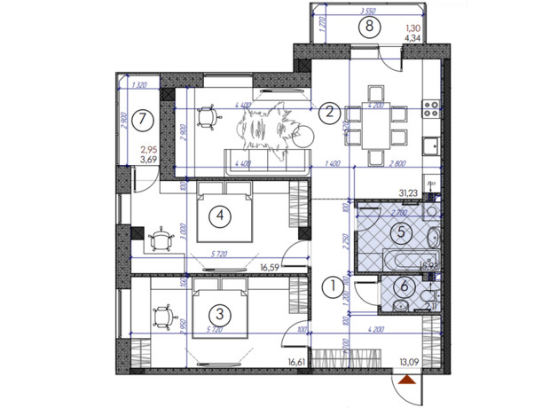 ЖК Саванна сити: планировка 2-комнатной квартиры 90 м²