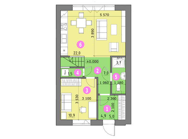 Таунхаус Містечко Княжичі: планування 2-кімнатної квартири 97 м²
