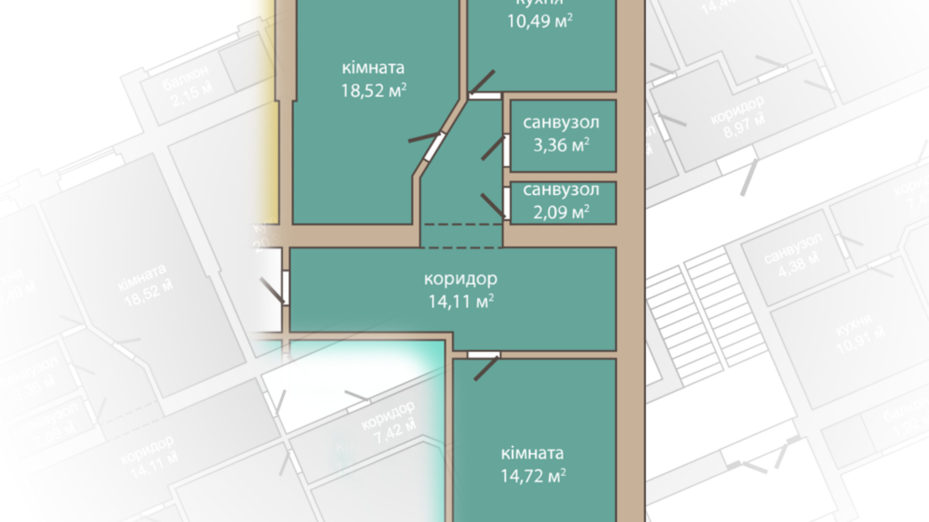 Планировка 2-комнатной квартиры в ЖК Днепровская Ривьера 65.34 м², фото 654115