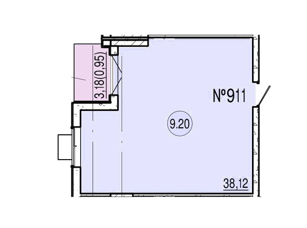 ТРЦ і БЦ Акварель: планування приміщення 38.7 м²