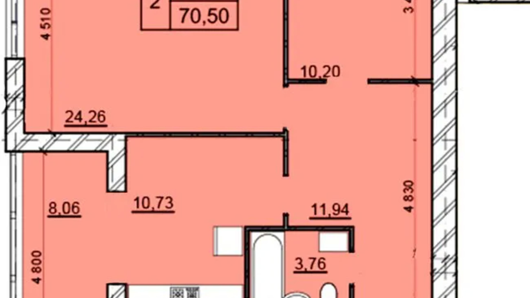 Планировка 2-комнатной квартиры в ЖК Дом 3 84.2 м², фото 654753
