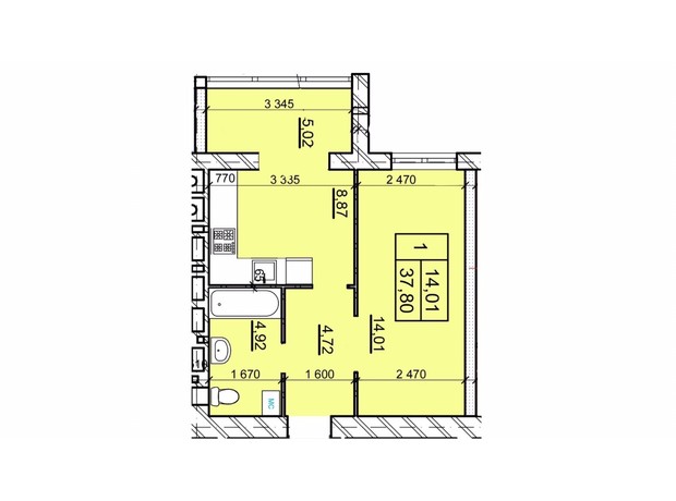 ЖК Дом 3: планировка 1-комнатной квартиры 37.8 м²