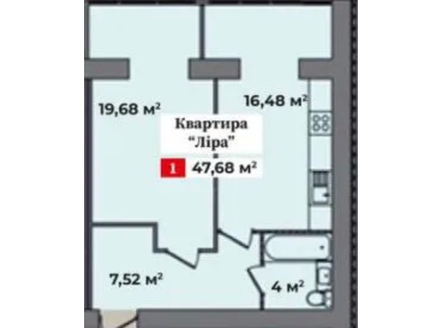 ЖК Корона Дубово: планування 1-кімнатної квартири 47.68 м²