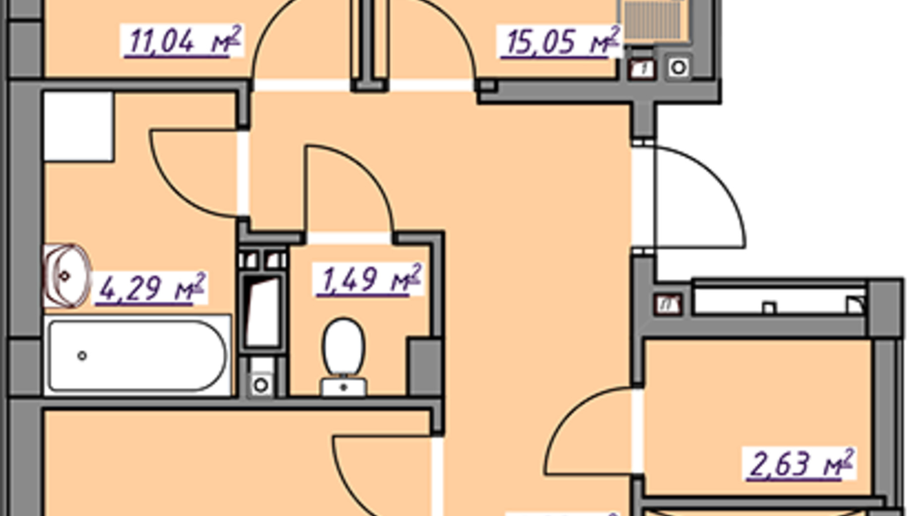 Планування 3-кімнатної квартири в ЖК Сьоме небо 76.19 м², фото 655310