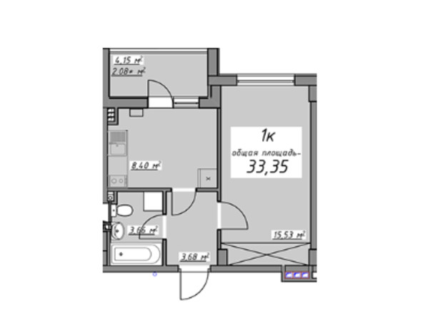 ЖК Седьмое небо: планировка 1-комнатной квартиры 33.5 м²