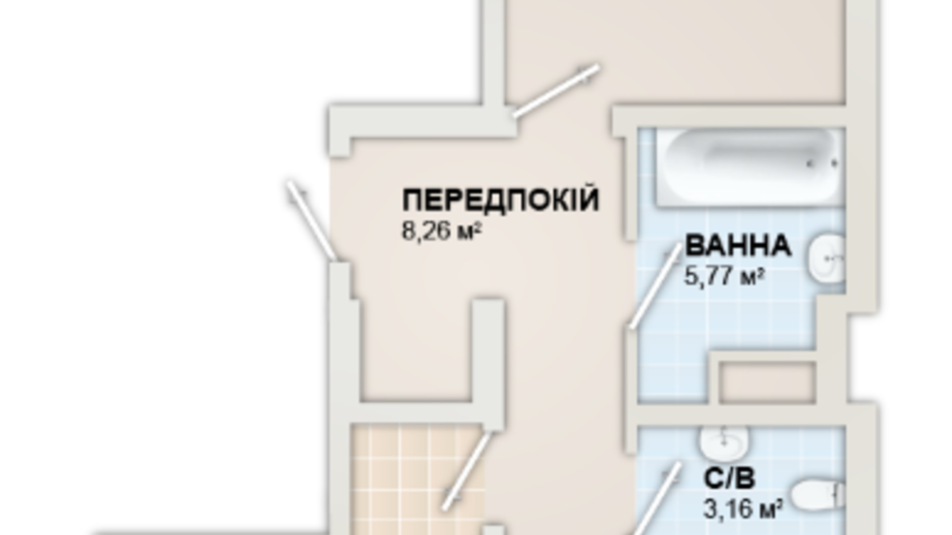 Планування 2-кімнатної квартири в ЖК HydroPark DeLuxe 69.53 м², фото 655407