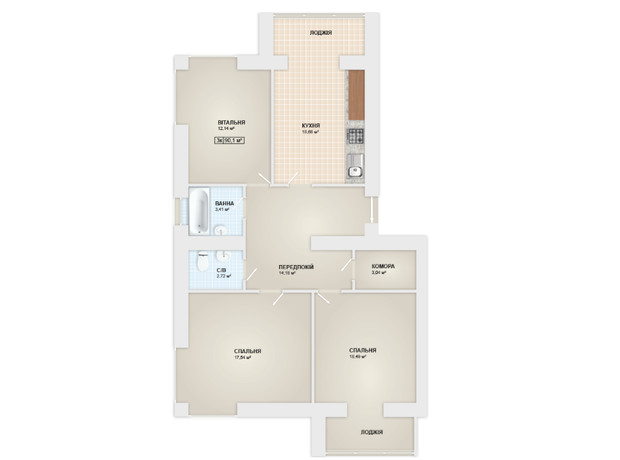ЖК Містечко Мануфактура: планировка 3-комнатной квартиры 93.6 м²