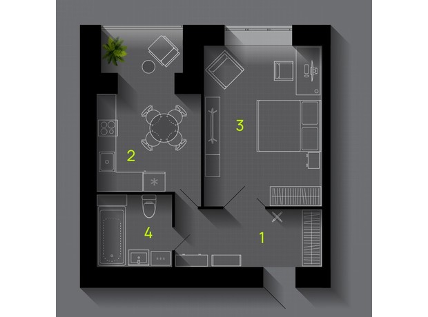 ЖК  Comfort Lite: планировка 1-комнатной квартиры 47 м²