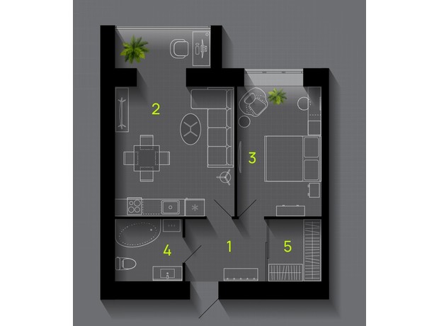 ЖК  Comfort Lite: планировка 1-комнатной квартиры 54 м²
