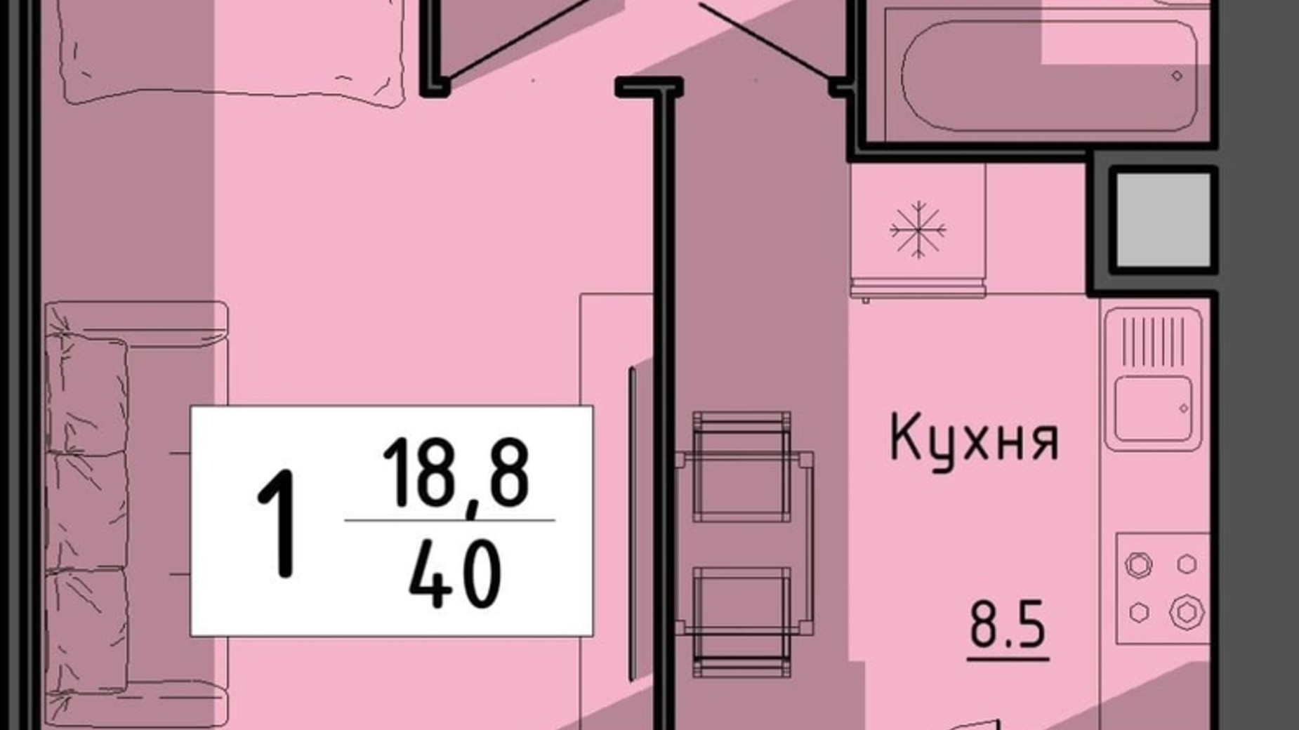 Планировка 1-комнатной квартиры в ЖК Файне місто 40 м², фото 655899