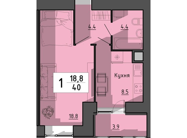 ЖК Файне місто: планування 1-кімнатної квартири 40 м²
