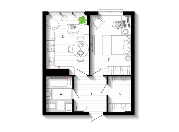 ЖК U One: планування 1-кімнатної квартири 42 м²