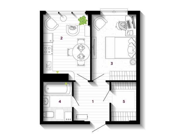 ЖК U One: планировка 1-комнатной квартиры 42 м²