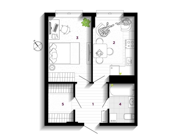 ЖК U One: планування 1-кімнатної квартири 39 м²