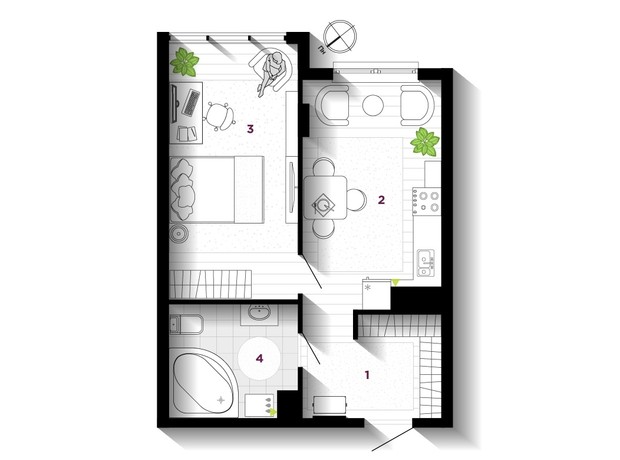 ЖК U One: планировка 1-комнатной квартиры 44 м²