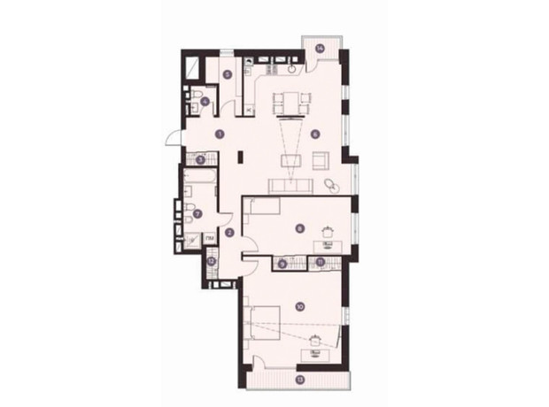Клубний будинок Мій на Карманського: планування 3-кімнатної квартири 121 м²