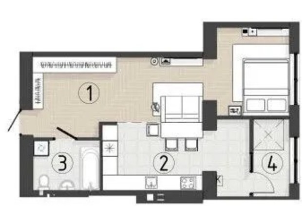 ЖК Prestige Hall: планування 1-кімнатної квартири 52.7 м²
