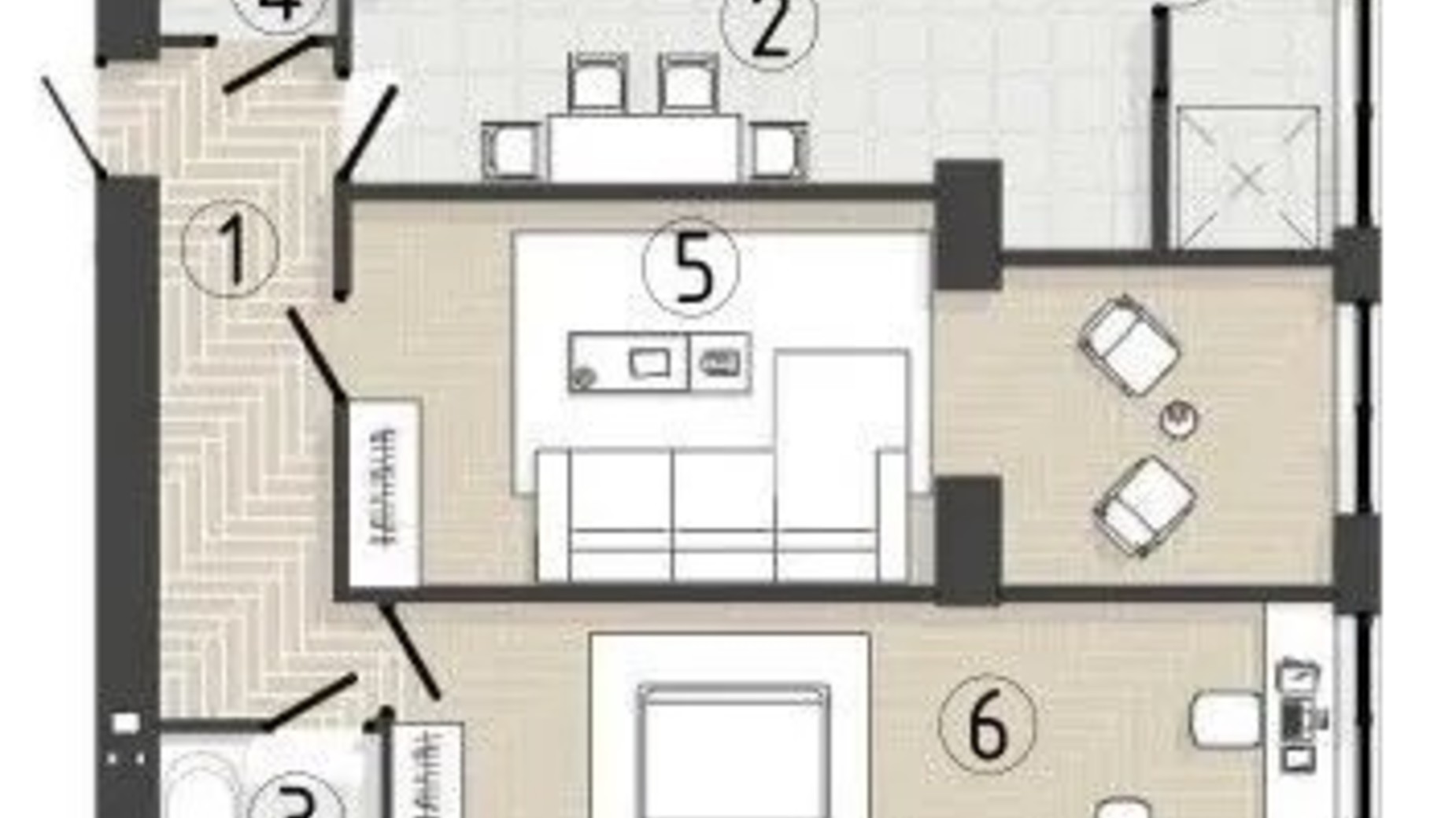 Планування 2-кімнатної квартири в ЖК Prestige Hall 87.3 м², фото 656448